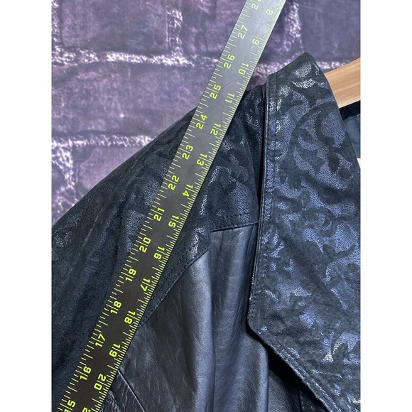 Winlit Black Genuine Leather Long Trench Coat Jacket 80s Classic Womens Medium - Picture 12 of 15